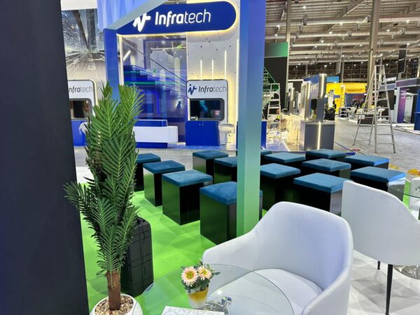 Corporate event booth with branding